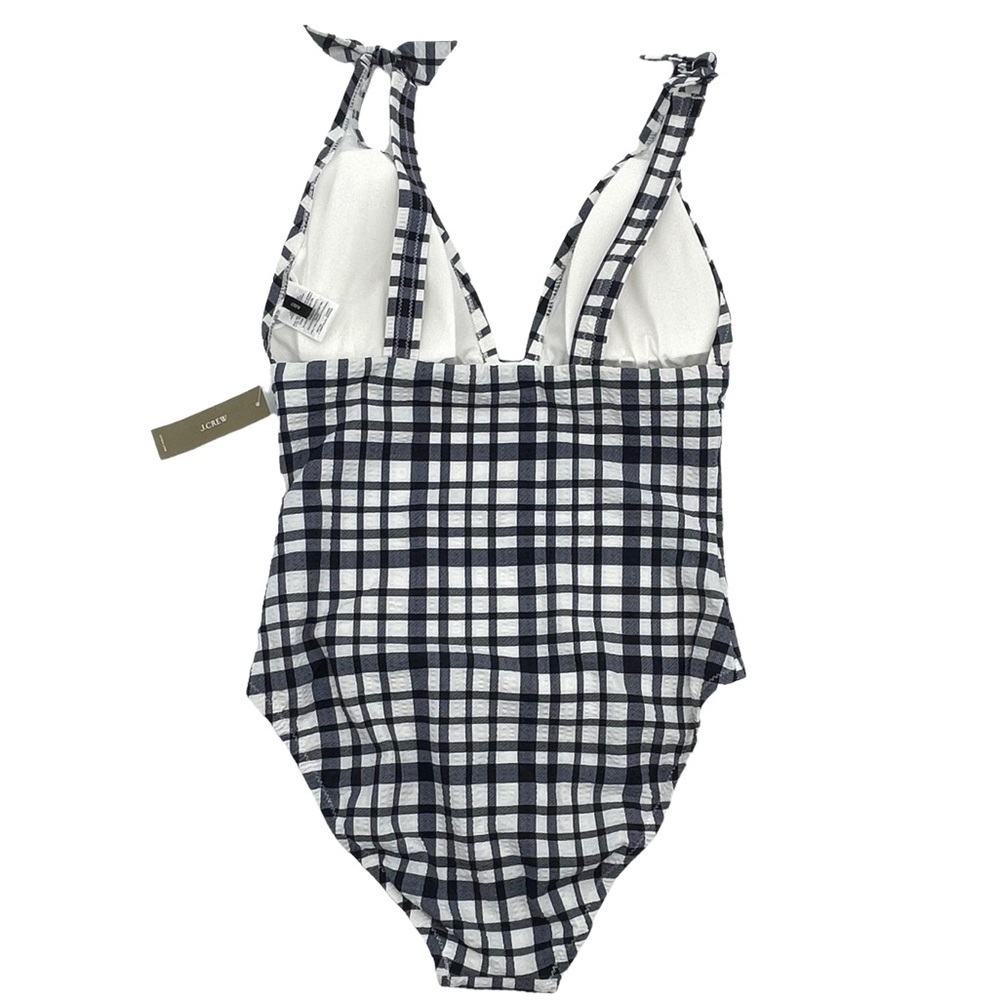 NEW J. Crew Tie-shoulder One-piece Swimsuit Navy White Marine Plaid Seersucker 6 - Picture 5 of 14